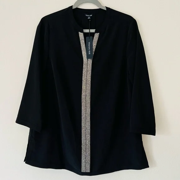 New Vision 155 black beaded v neck blouse top - Picture 4 of 6
